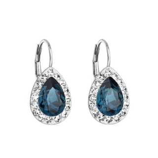 Strieborné náušnice visiace s krištáľmi Swarovski modrá slza