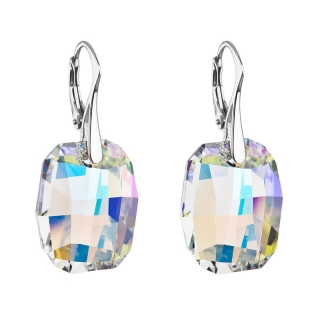 Strieborné náušnice visiace s krištálmi Swarovski AB efekt obdĺžnik