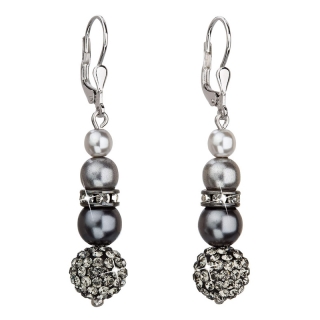 Strieborné náušnice visiace s krištáľmi Swarovski šedé okrúhle