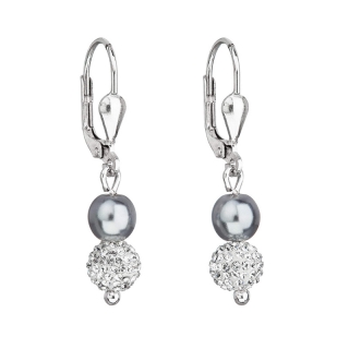 Strieborné náušnice visiace s krištáľmi Swarovski šedej okrúhle