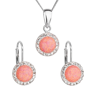 Súprava šperkov so syntetickým opálom a krištálmi Swarovski náušnice a prívesok oranžové okrúhle