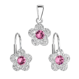 Súprava šperkov s krištálmi Swarovski náušnice a prívesok ružová kvetinka